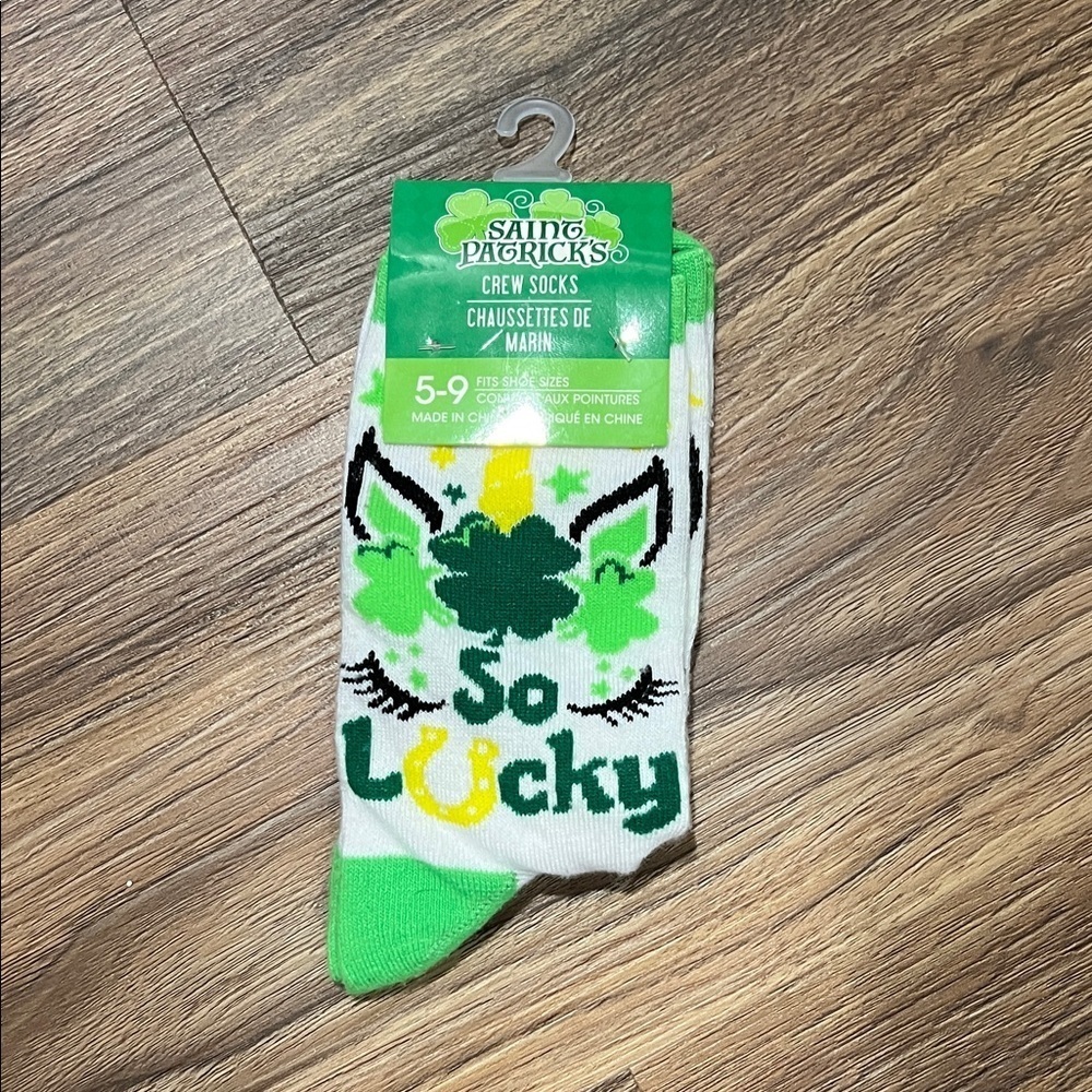 So Lucky Crew Socks - Green and White